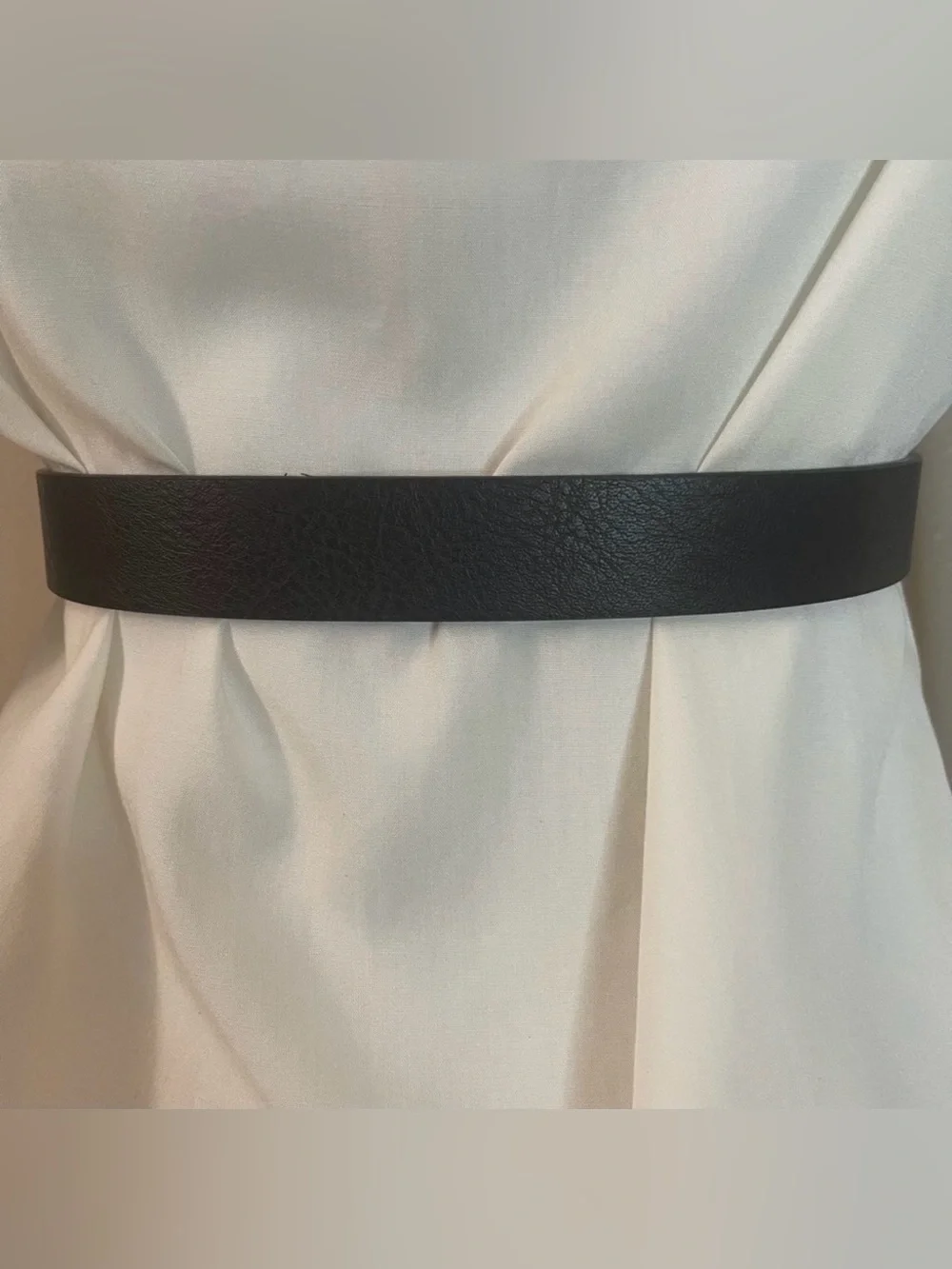 Black PU silver tone buckle skinny belt